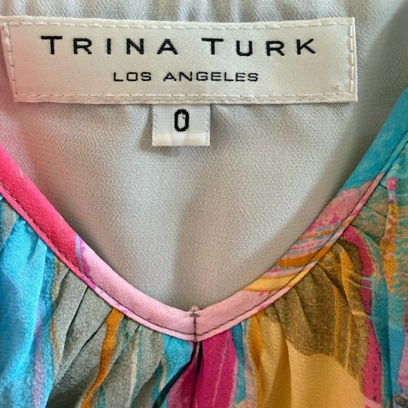 Trina Turk Multicolor V-Neck Dress watercolor patchwork - Picture 4 of 7